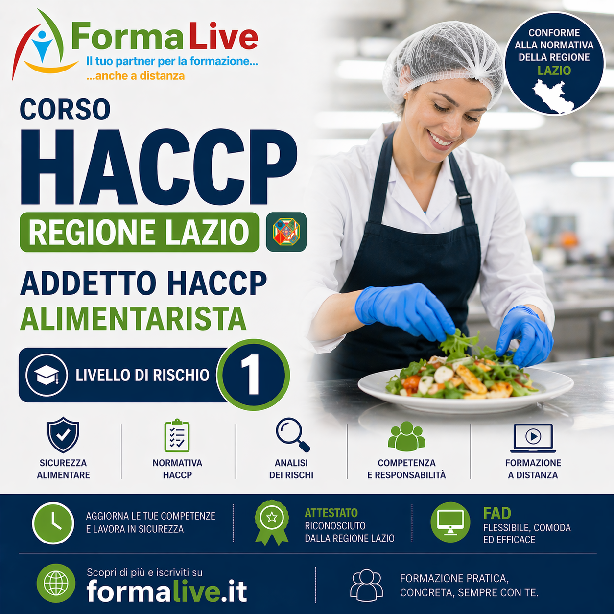 Corso HACCP Regione Lazio: Addetto HACCP alimentarista livello di rischio 1 – Addetti che non manipolano gli alimenti – FAD