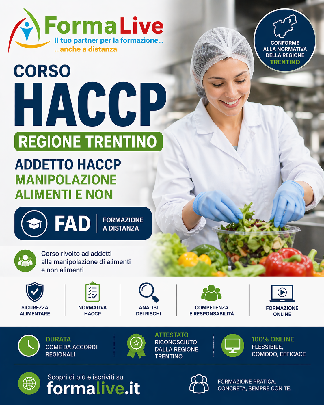 Corso HACCP Regione Trentino: Addetto HACCP manipolazione alimenti e non – FAD