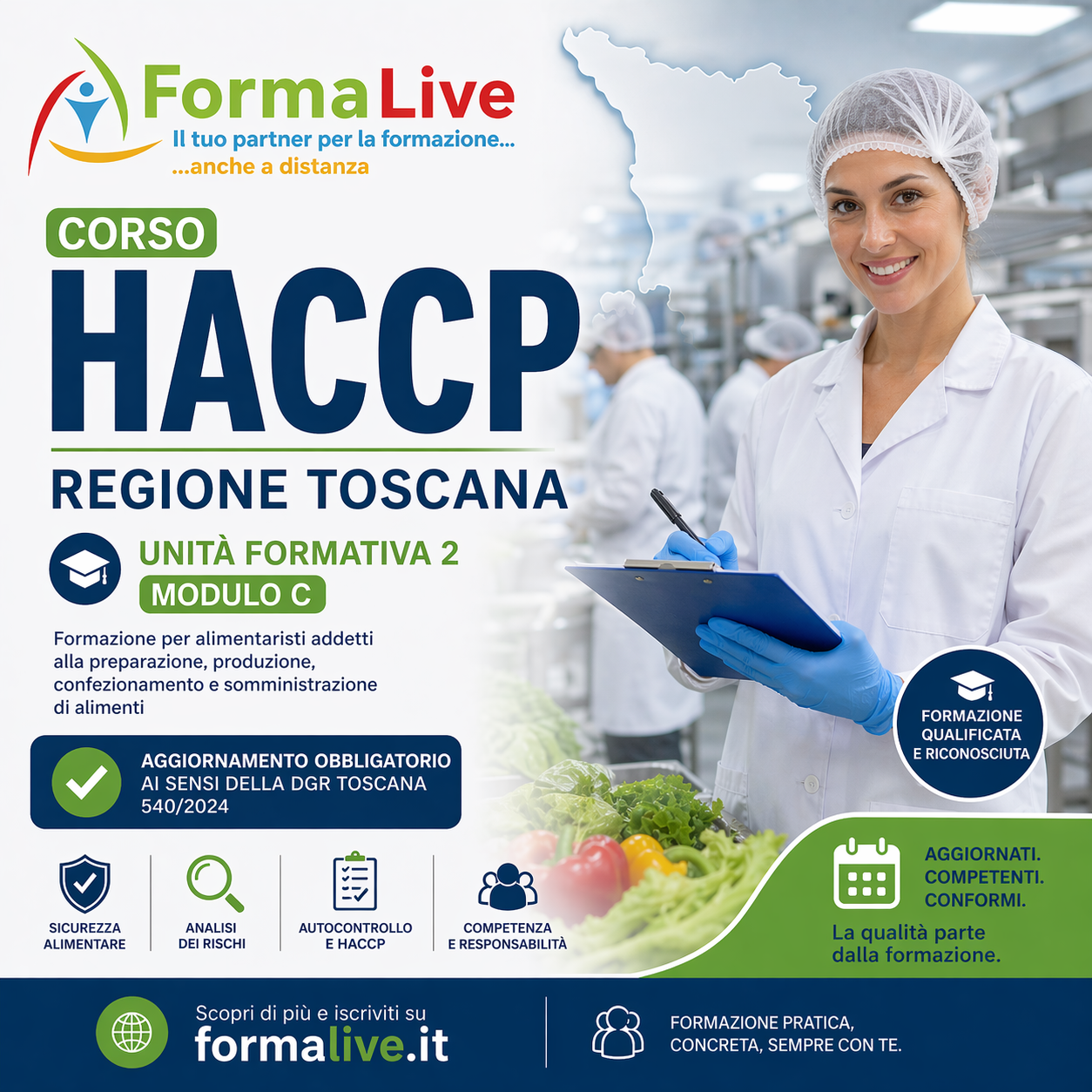 Corso HACCP Regione Toscana: Unità Formativa 2 modulo C Alimentaristi – Operatori o Responsabili del piano di autocontrollo o Preposti aggiornamento obbligatorio scadenza 6 maggio 2026