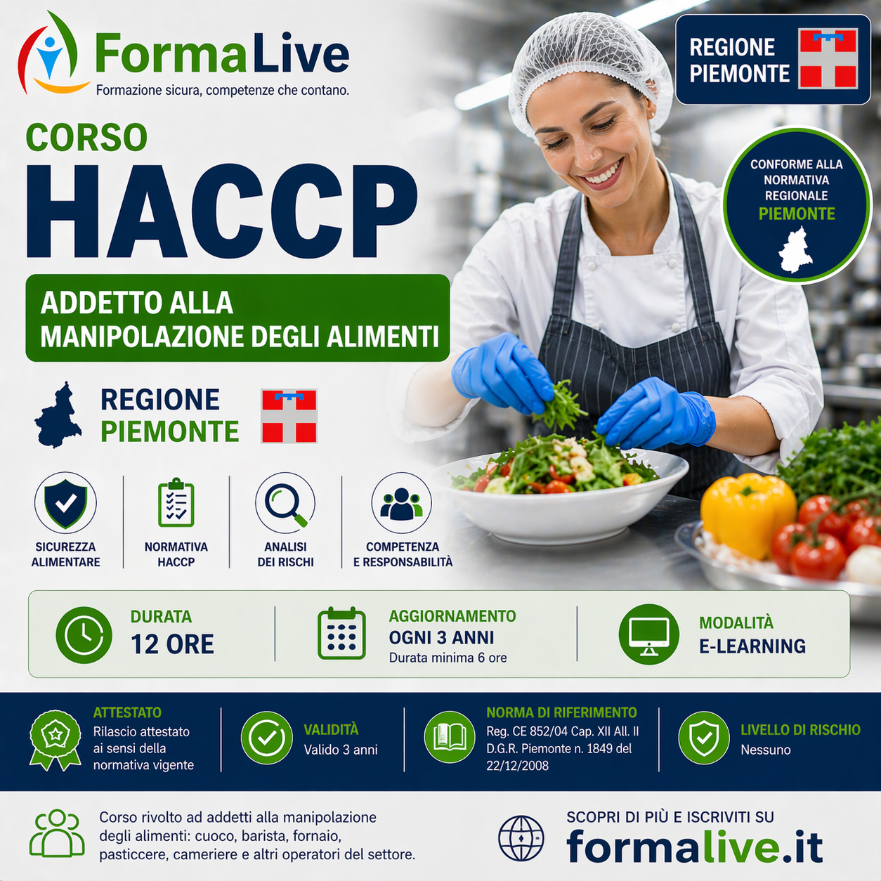 Corso HACCP Regione Piemonte: Addetto alla manipolazione degli alimenti – FAD