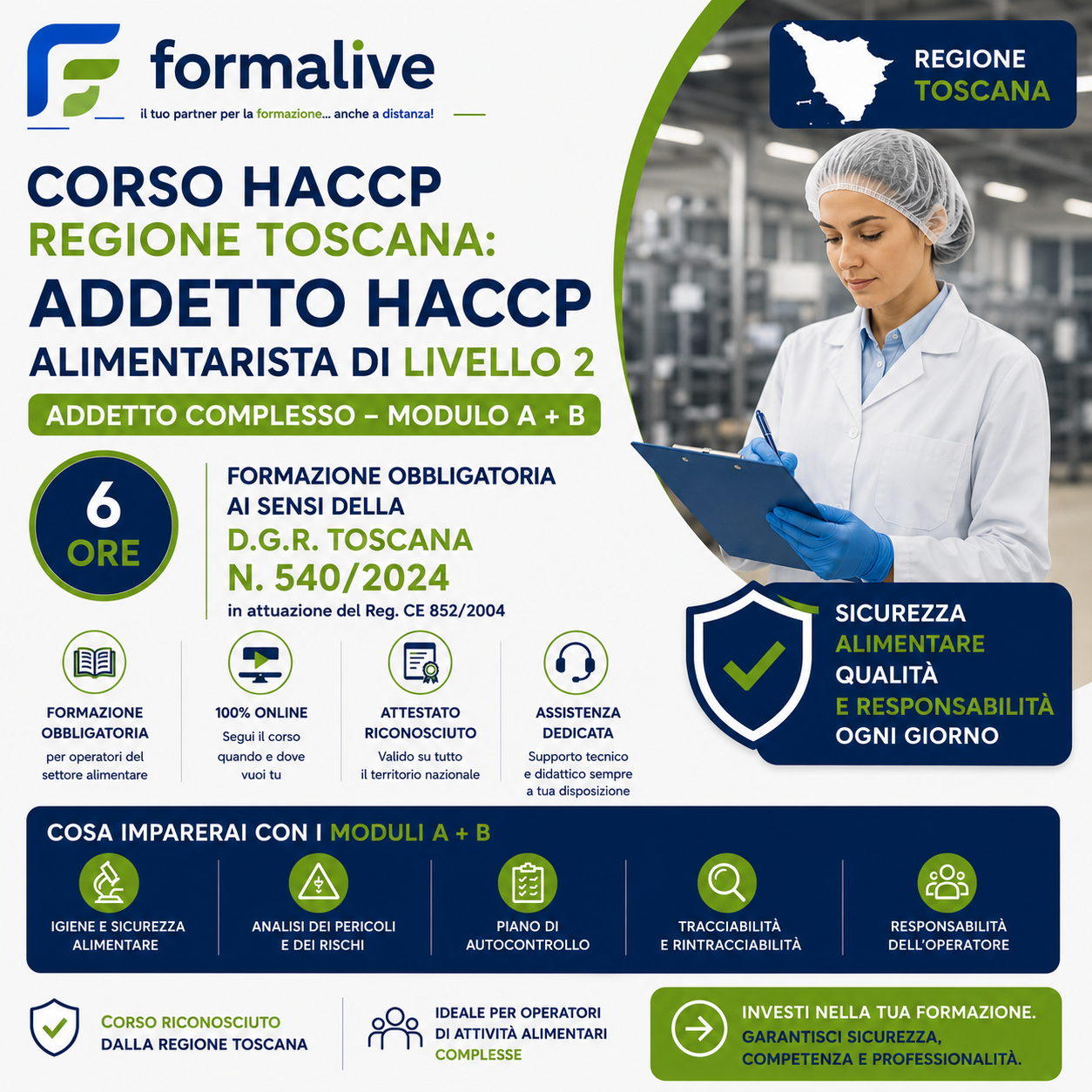 Corso HACCP Regione Toscana: Addetto HACCP alimentarista di livello 2 – Addetto Complesso – Modulo A + B