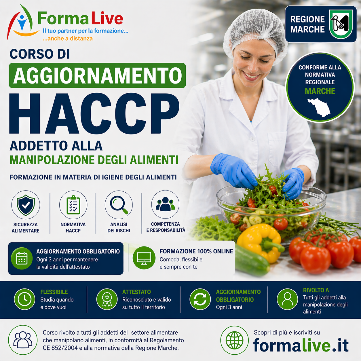 Corso HACCP Regione Marche: Aggiornamento Addetto alla manipolazione degli alimenti – FAD