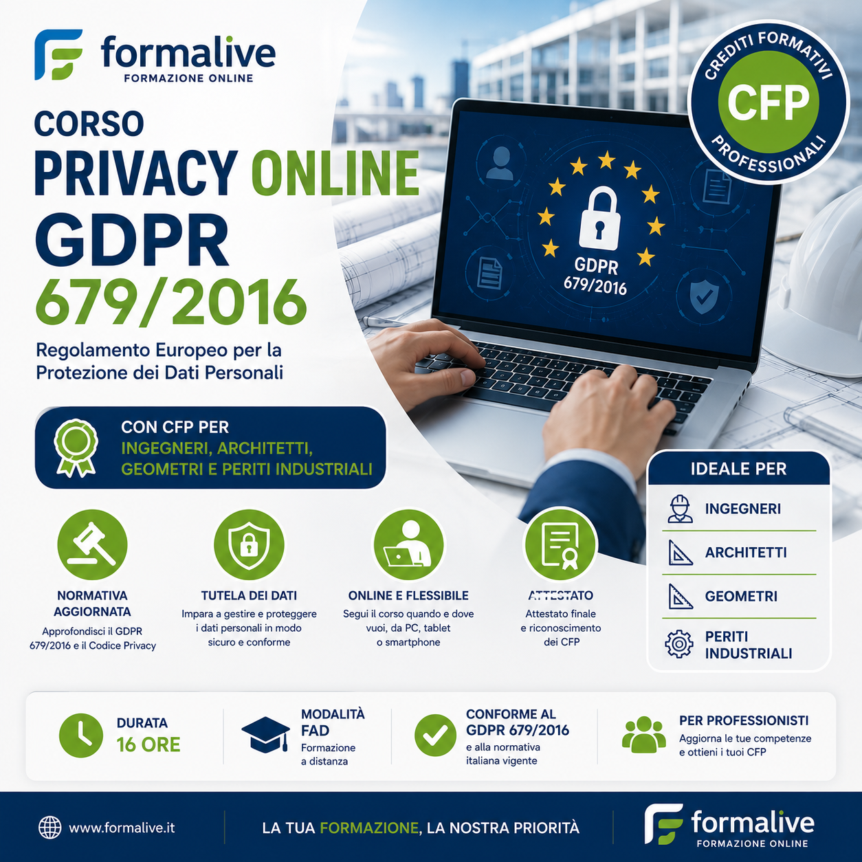 Corso Privacy Online GDPR 679/2016 con CFP per Ingegneri, Architetti, Geometri e Periti Industriali