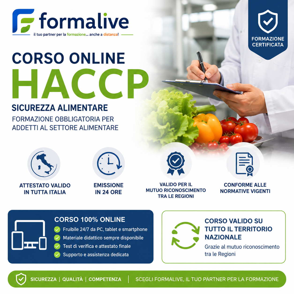 Corso HACCP online – Attestato valido in tutta Italia emissione 24h