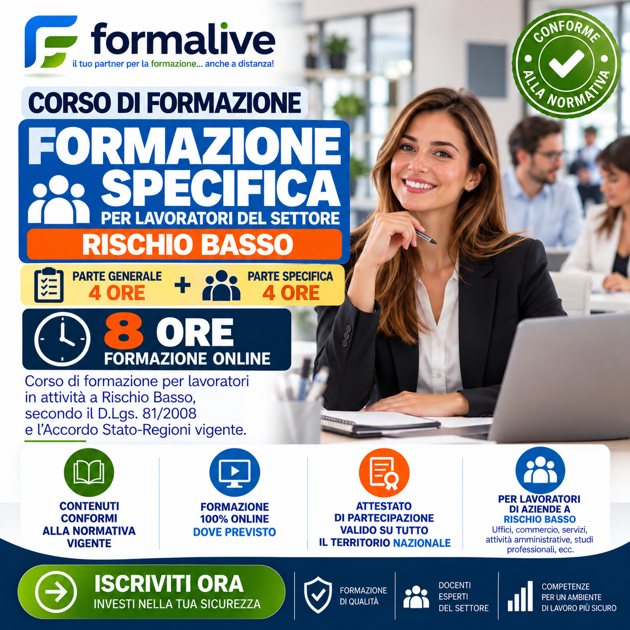Corso Formazione Rischio Basso Generale dei lavoratori + Formazione Specifica per Lavoratori Attività dei Servizi Professionali – FAD – Tutte le regioni