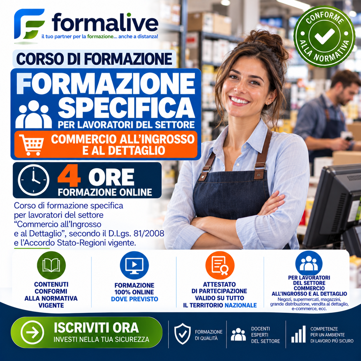 Corso Formazione Specifica Rischio Basso per Lavoratori Commercio all’Ingrosso e al Dettaglio – FAD – Tutte le regioni