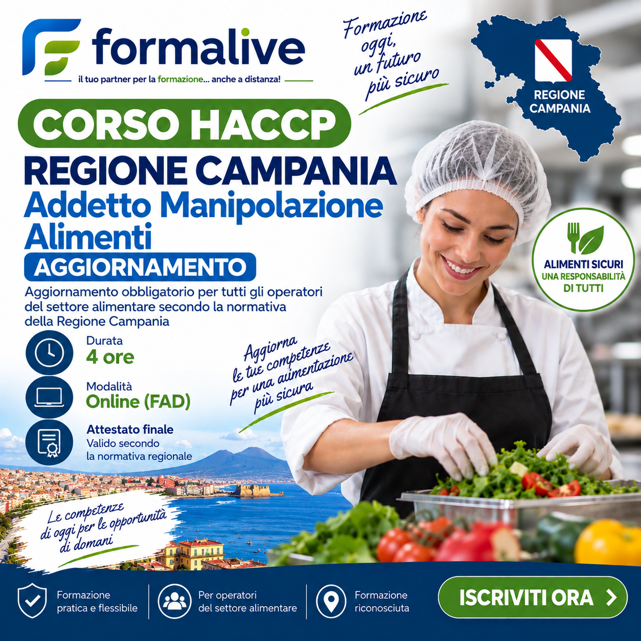 Corso HACCP Regione Campania Aggiornamento: Addetto Alimentarista Manipolazione Alimenti – Fad
