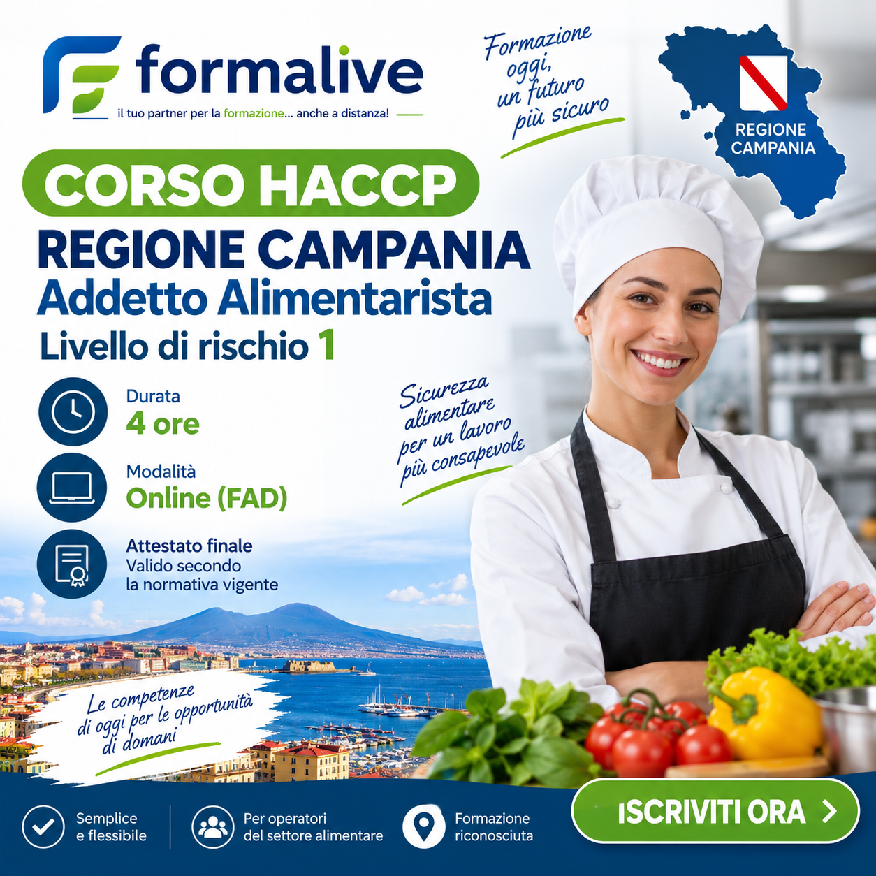 Corso HACCP Regione Campania: Addetto Alimentarista Livello 1 – Fad